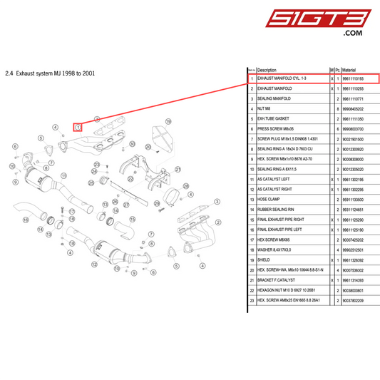 EXHAUST MANIFOLD CYL. 1-3 - 99611110193 [PORSCHE 996 GT3 Cup]