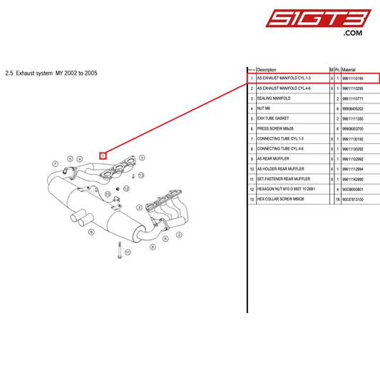 AS EXHAUST MANIFOLD CYL.1-3 - 99611110195 [PORSCHE 996 GT3 Cup]