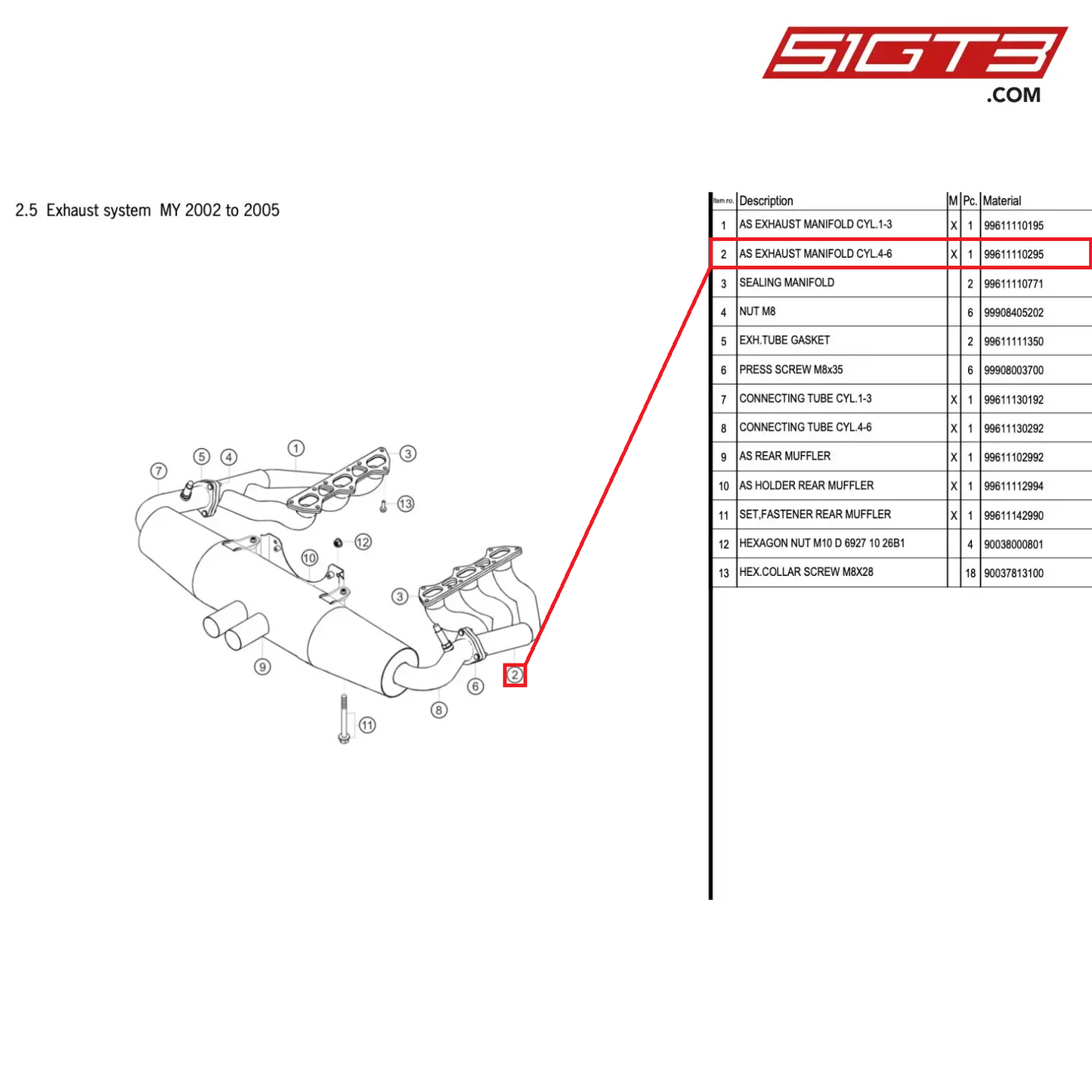 AS EXHAUST MANIFOLD CYL.4-6 - 99611110295 [PORSCHE 996 GT3 Cup]