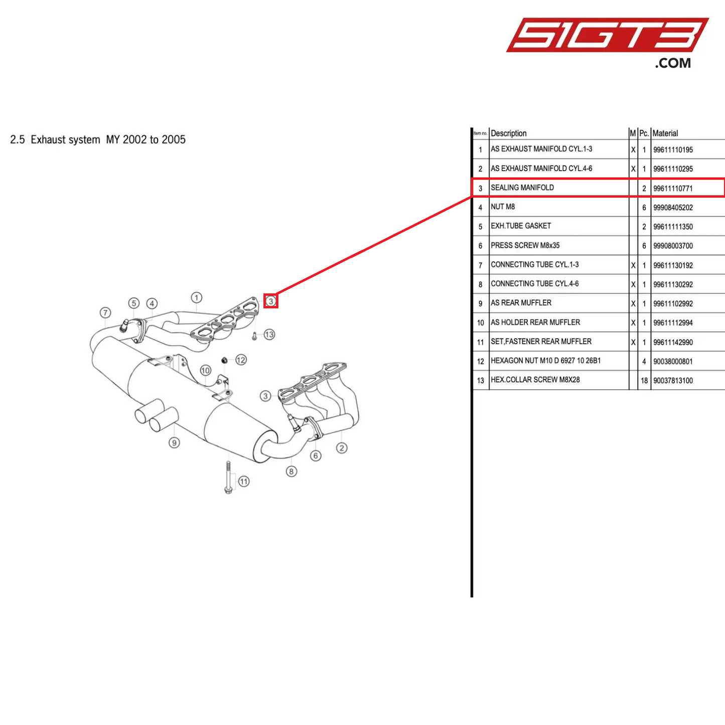 SEALING MANIFOLD - 99611110771 [PORSCHE 996 GT3 Cup]