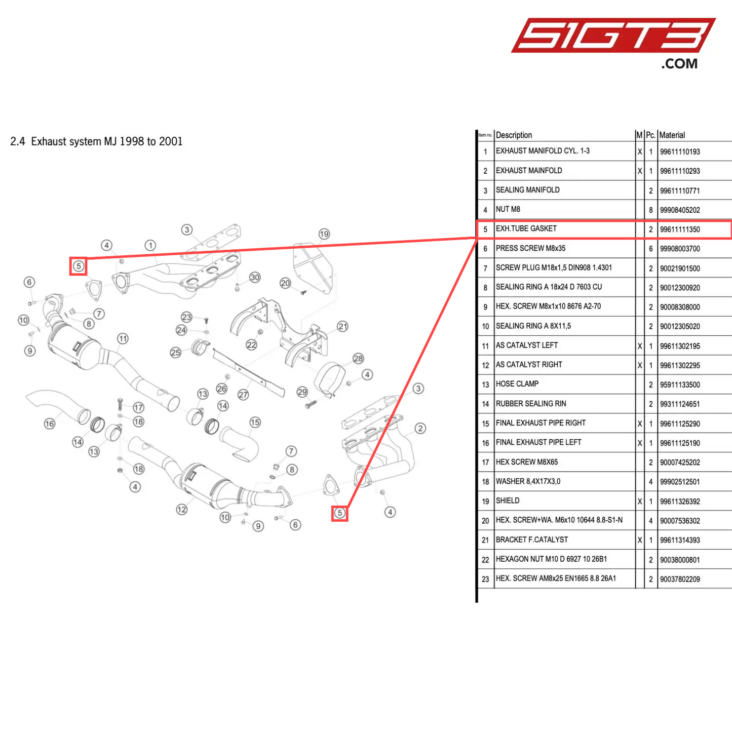 EXH.TUBE GASKET - 99611111350 [PORSCHE 996 GT3 Cup]