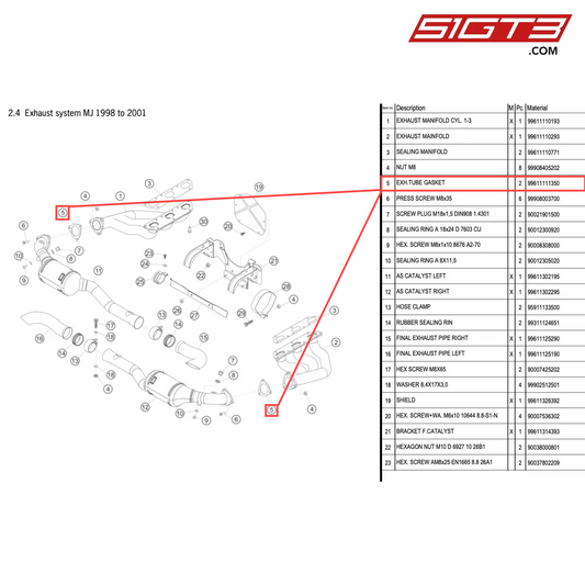 EXH.TUBE GASKET - 99611111350 [PORSCHE 996 GT3 Cup]