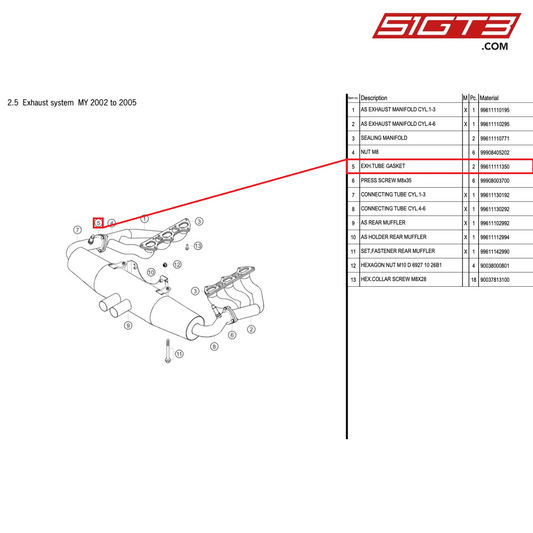 EXH.TUBE GASKET - 99611111350 [PORSCHE 996 GT3 Cup]