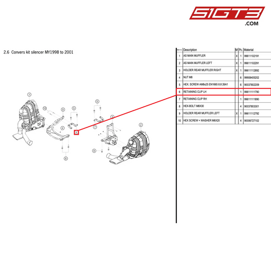 RETAINING CLIP LH - 99611111790 [PORSCHE 996 GT3 Cup]