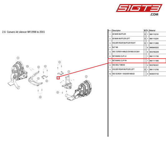 RETAINING CLIP RH - 99611111890 [PORSCHE 996 GT3 Cup]