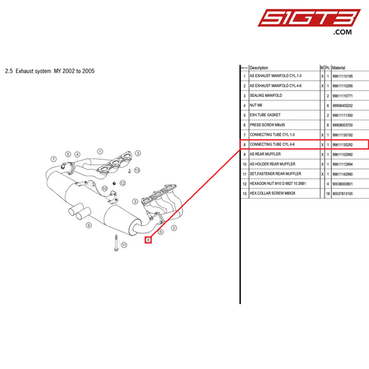 CONNECTING TUBE CYL.4-6 - 99611130292 [PORSCHE 996 GT3 Cup]