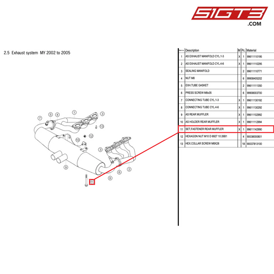 SET,FASTENER REAR MUFFLER - 99611142990 [PORSCHE 996 GT3 Cup]