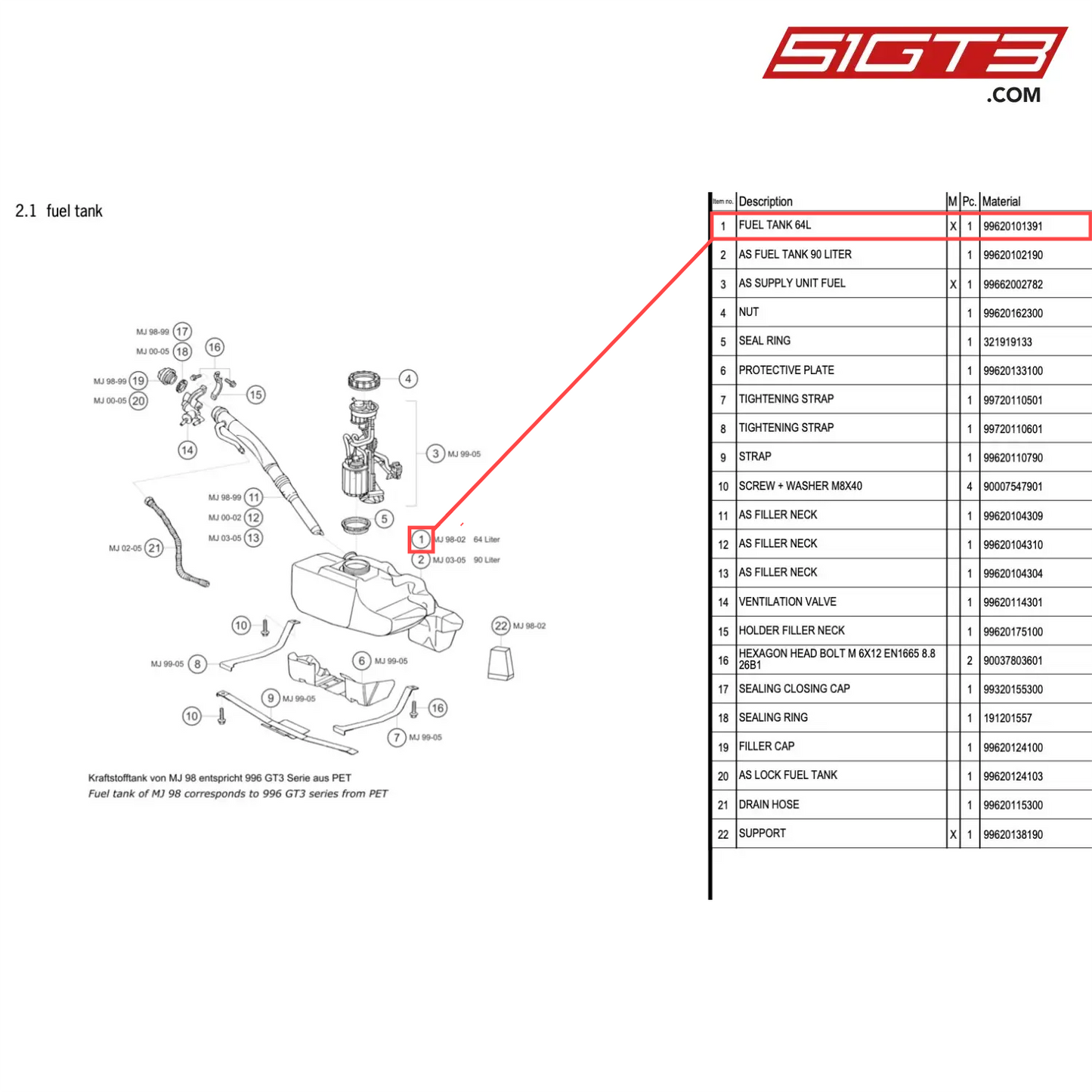 FUEL TANK 64L - 99620101391 [PORSCHE 996 GT3 Cup]