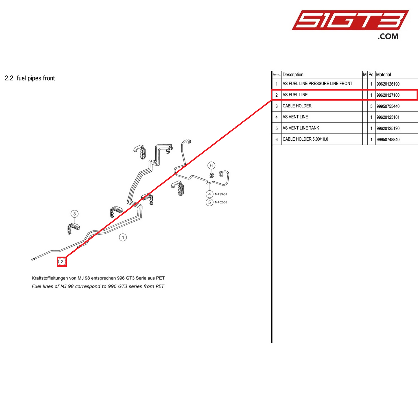 AS FUEL LINE - 99620127100 [PORSCHE 996 GT3 Cup]