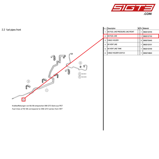 AS FUEL LINE - 99620127100 [PORSCHE 996 GT3 Cup]