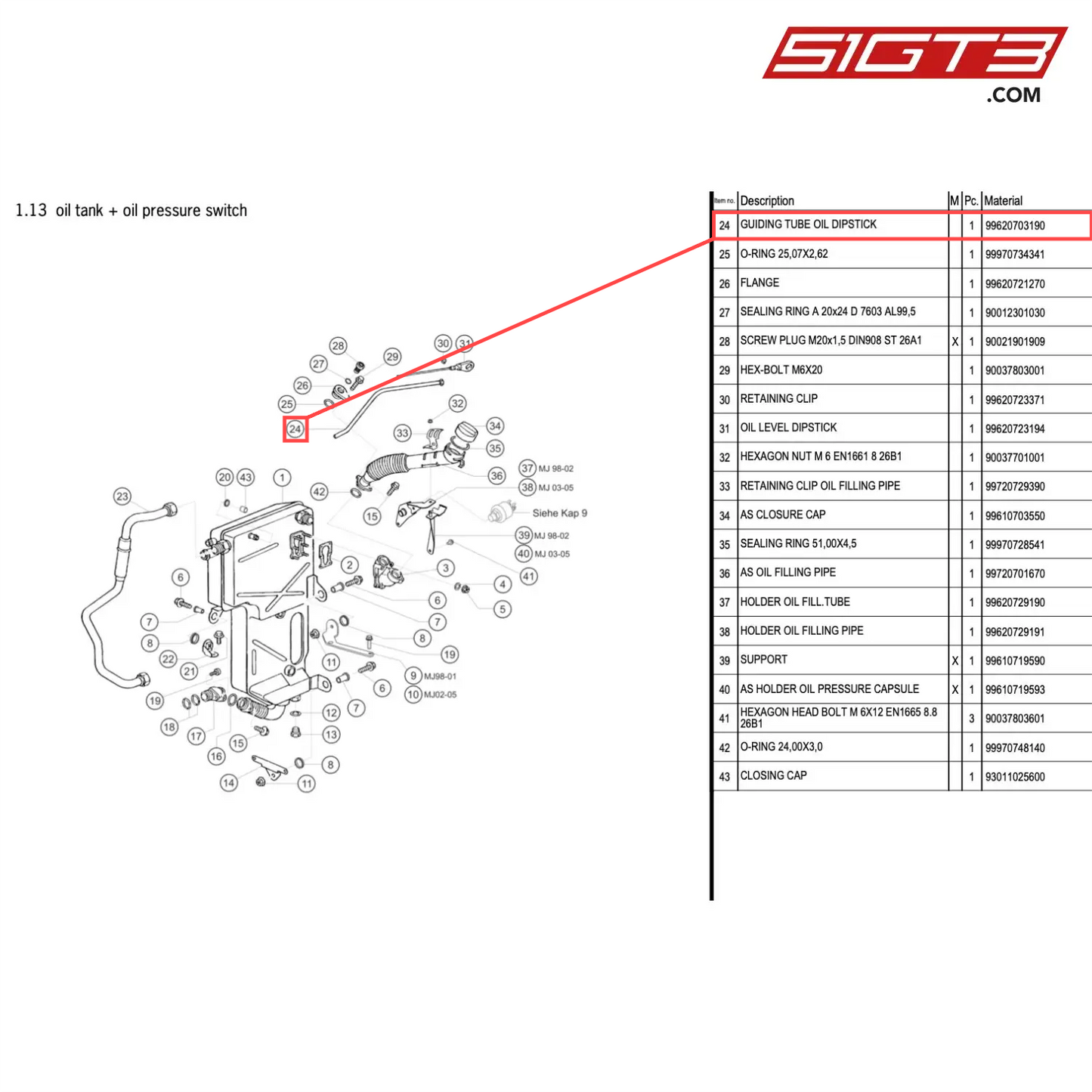 GUIDING TUBE OIL DIPSTICK - 99620703190 [PORSCHE 996 GT3 Cup]