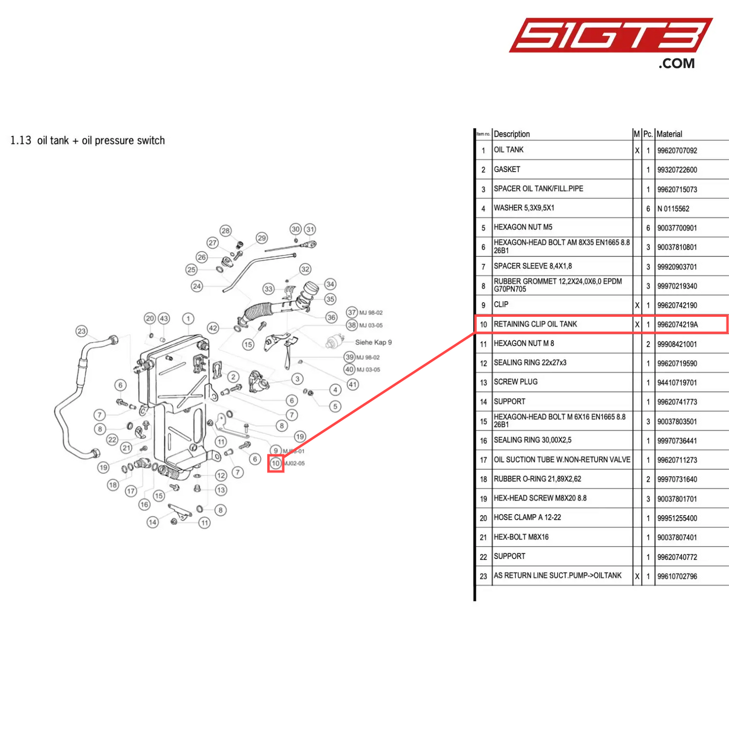 RETAINING CLIP OIL TANK - 9962074219A [PORSCHE 996 GT3 Cup]