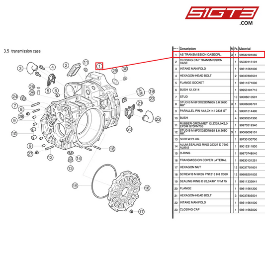 AS TRANSMISSION CASECPL. - 99630101060 [PORSCHE 997.2 GT3 Cup]