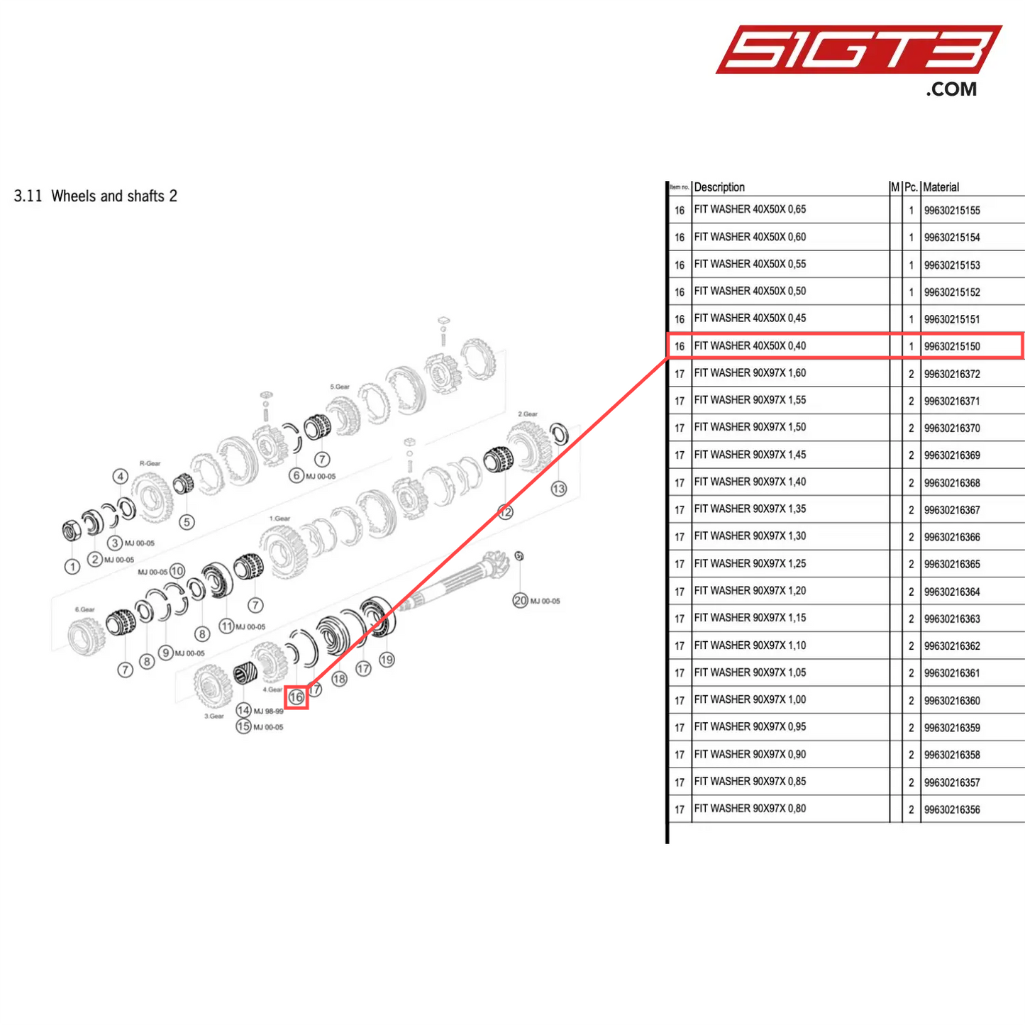 FIT WASHER 40X50X 0,40 - 99630215150 [PORSCHE 996 GT3 Cup]