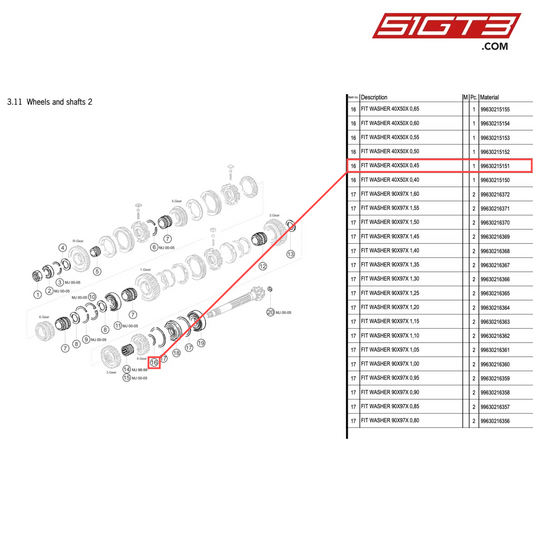 FIT WASHER 40X50X 0,45 - 99630215151 [PORSCHE 996 GT3 Cup]