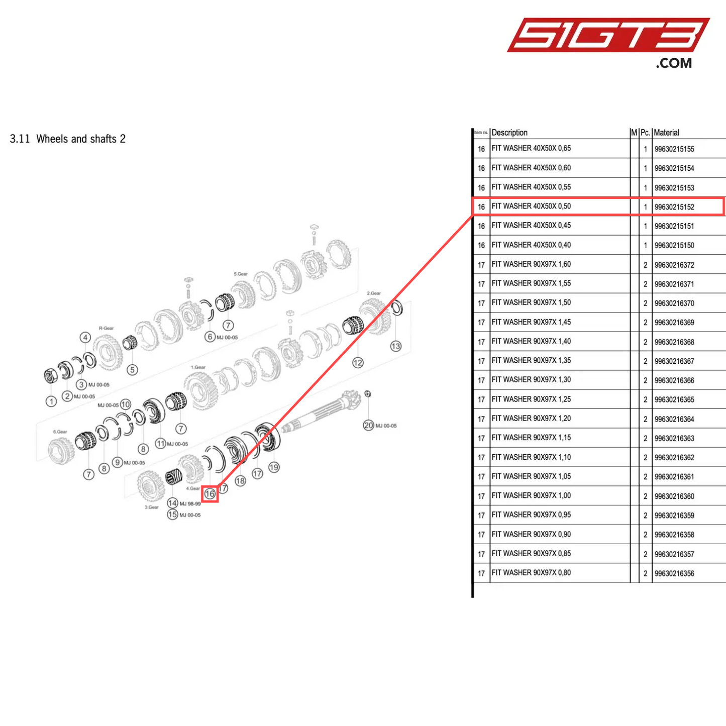 FIT WASHER 40X50X 0,50 - 99630215152 [PORSCHE 996 GT3 Cup]