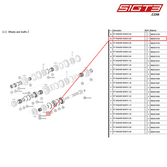 FIT WASHER 40X50X 0,60 - 99630215154 [PORSCHE 996 GT3 Cup]