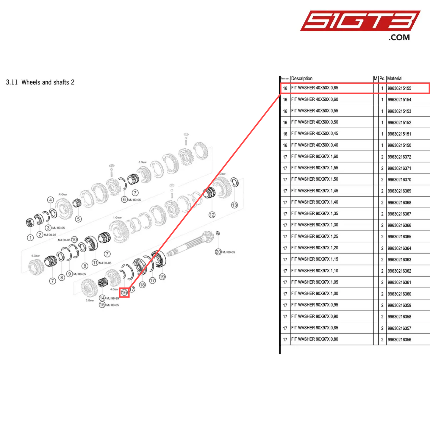 FIT WASHER 40X50X 0,65 - 99630215155 [PORSCHE 996 GT3 Cup]