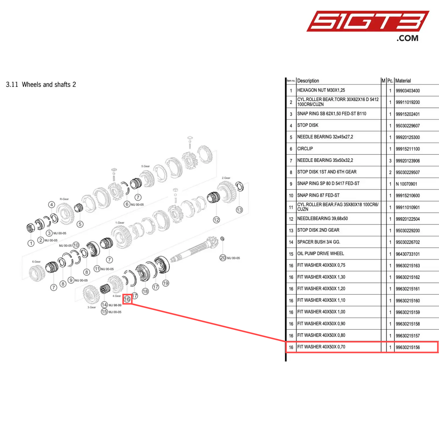 FIT WASHER 40X50X 0,70 - 99630215156 [PORSCHE 996 GT3 Cup]