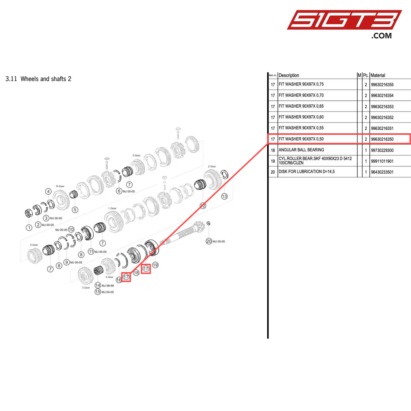 FIT WASHER 90X97X 0,50 - 99630216350 [PORSCHE 996 GT3 Cup]