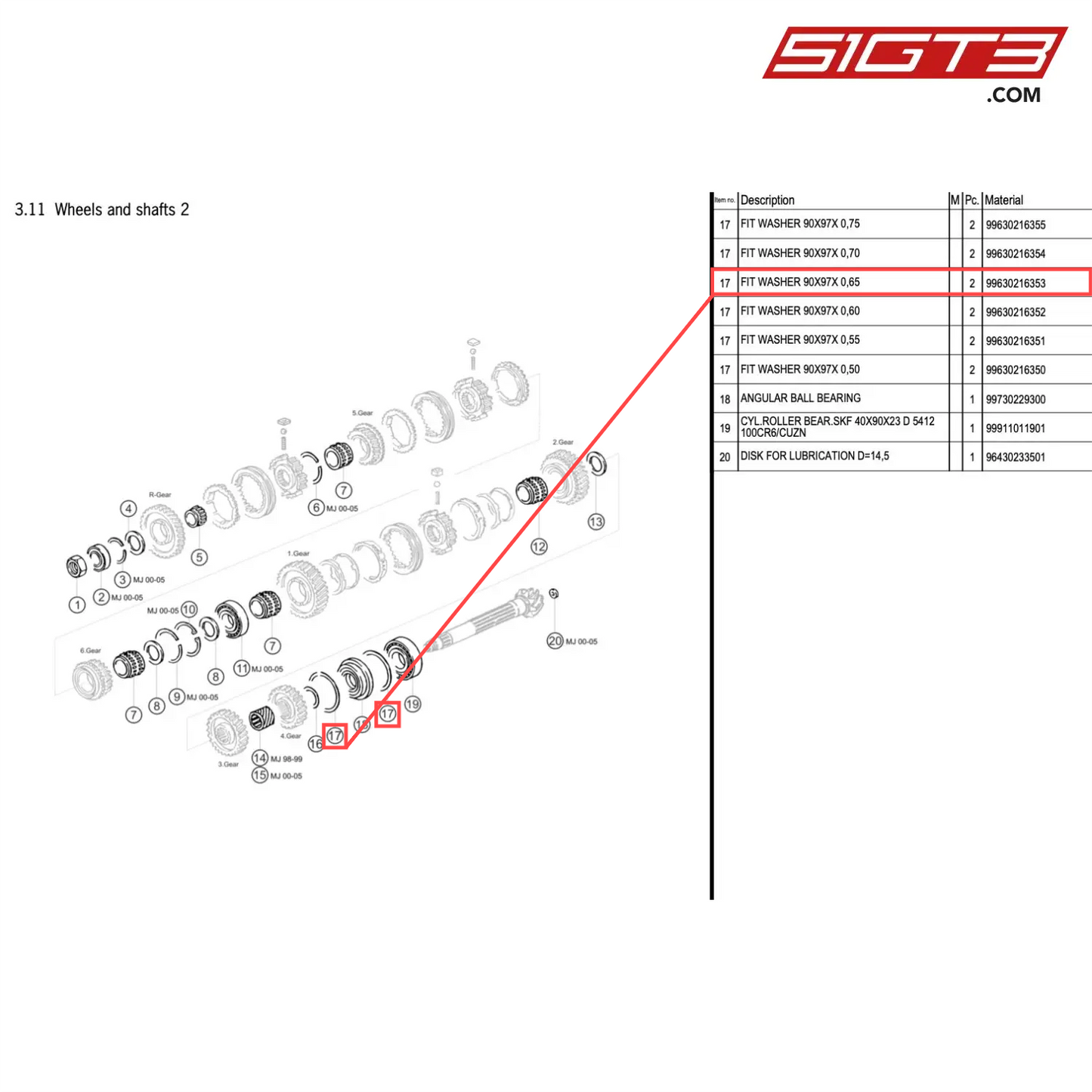 FIT WASHER 90X97X 0,65 - 99630216353 [PORSCHE 996 GT3 Cup]