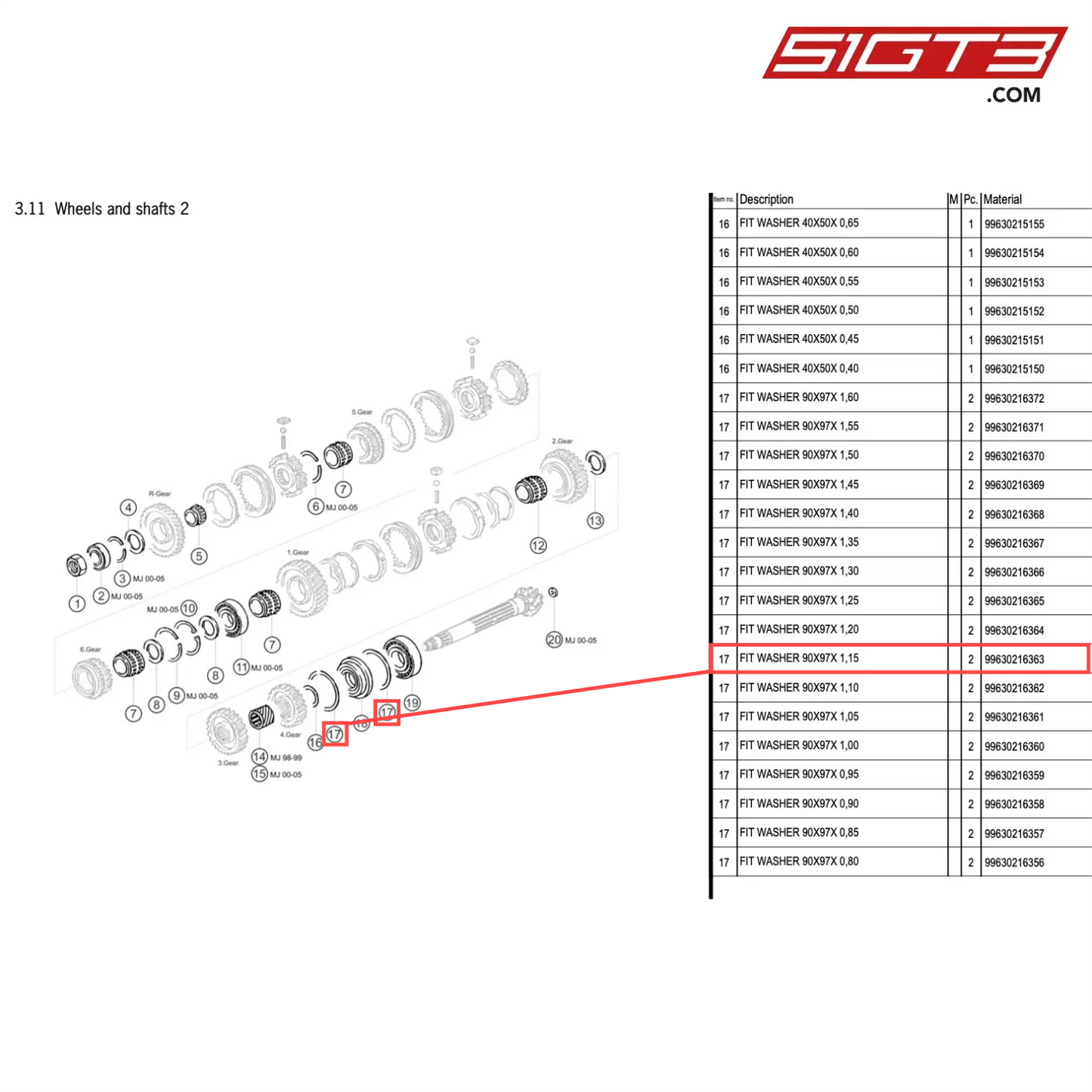 FIT WASHER 90X97X 1,15 - 99630216363 [PORSCHE 996 GT3 Cup]