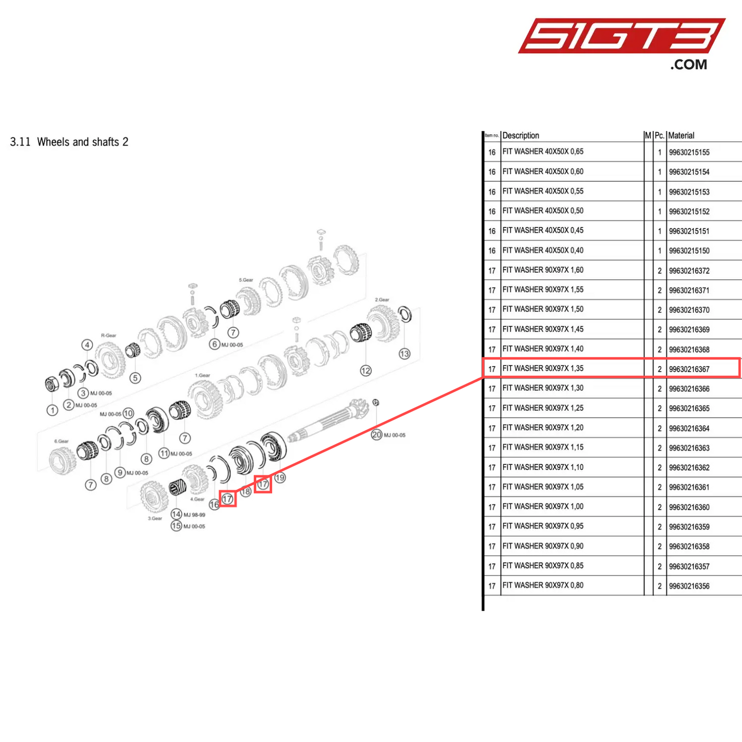 FIT WASHER 90X97X 1,35 - 99630216367 [PORSCHE 996 GT3 Cup]