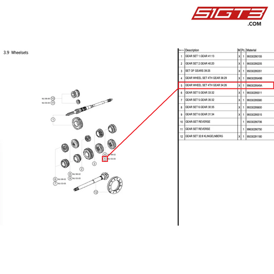 GEAR WHEEL SET 4TH GEAR 34:26 - 9963029549A [PORSCHE 996 GT3 Cup]