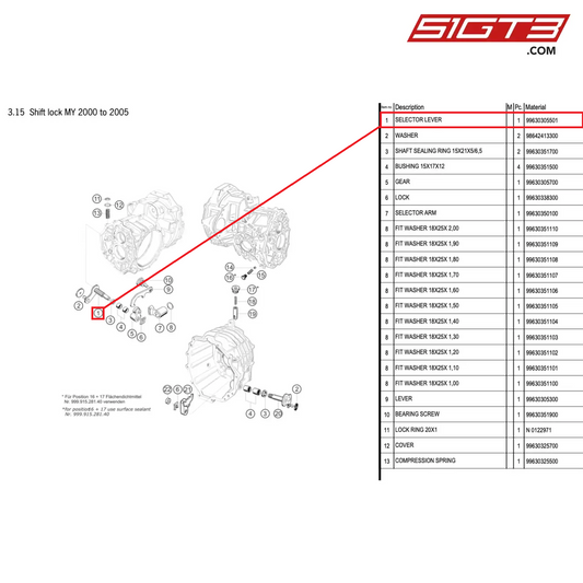 SELECTOR LEVER - 99630305501 [PORSCHE 996 GT3 Cup]