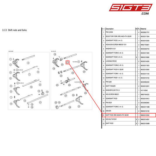 SHIFT ROD 3RD GEAR+4TH GEAR - 99630310352 [PORSCHE 996 GT3 Cup]