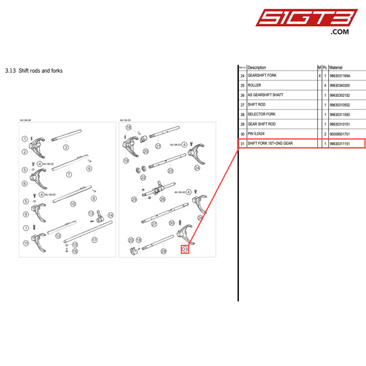 SHIFT FORK 1ST+2ND GEAR - 99630311151 [PORSCHE 996 GT3 Cup]