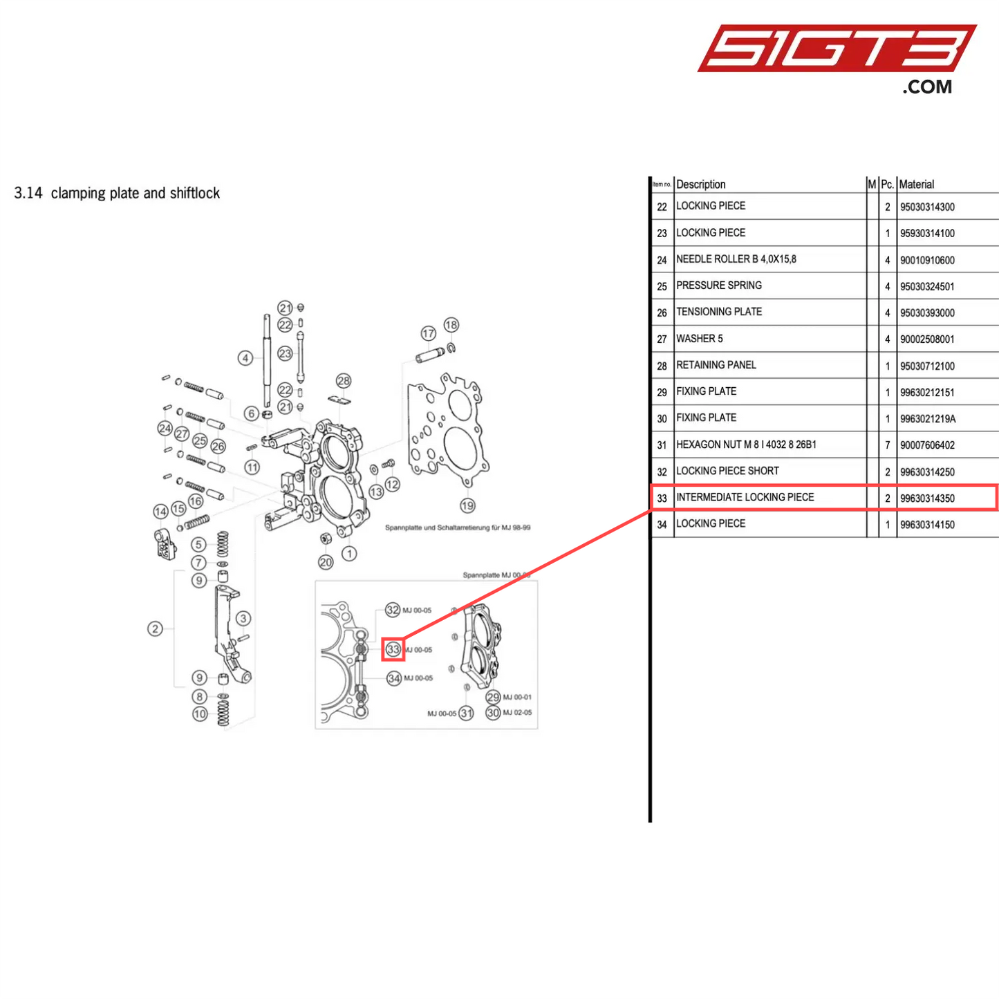 INTERMEDIATE LOCKING PIECE - 99630314350 [PORSCHE 996 GT3 Cup]