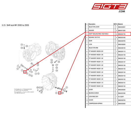 SHAFT SEALING RING 15X21X5/6,5 - 99630351700 [PORSCHE 996 GT3 Cup]