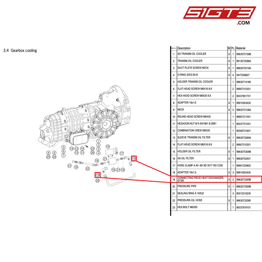 CONNECTING PIECE HEAT EXCHANGER,GT3R - 9963073349B [PORSCHE 996 GT3 Cup]