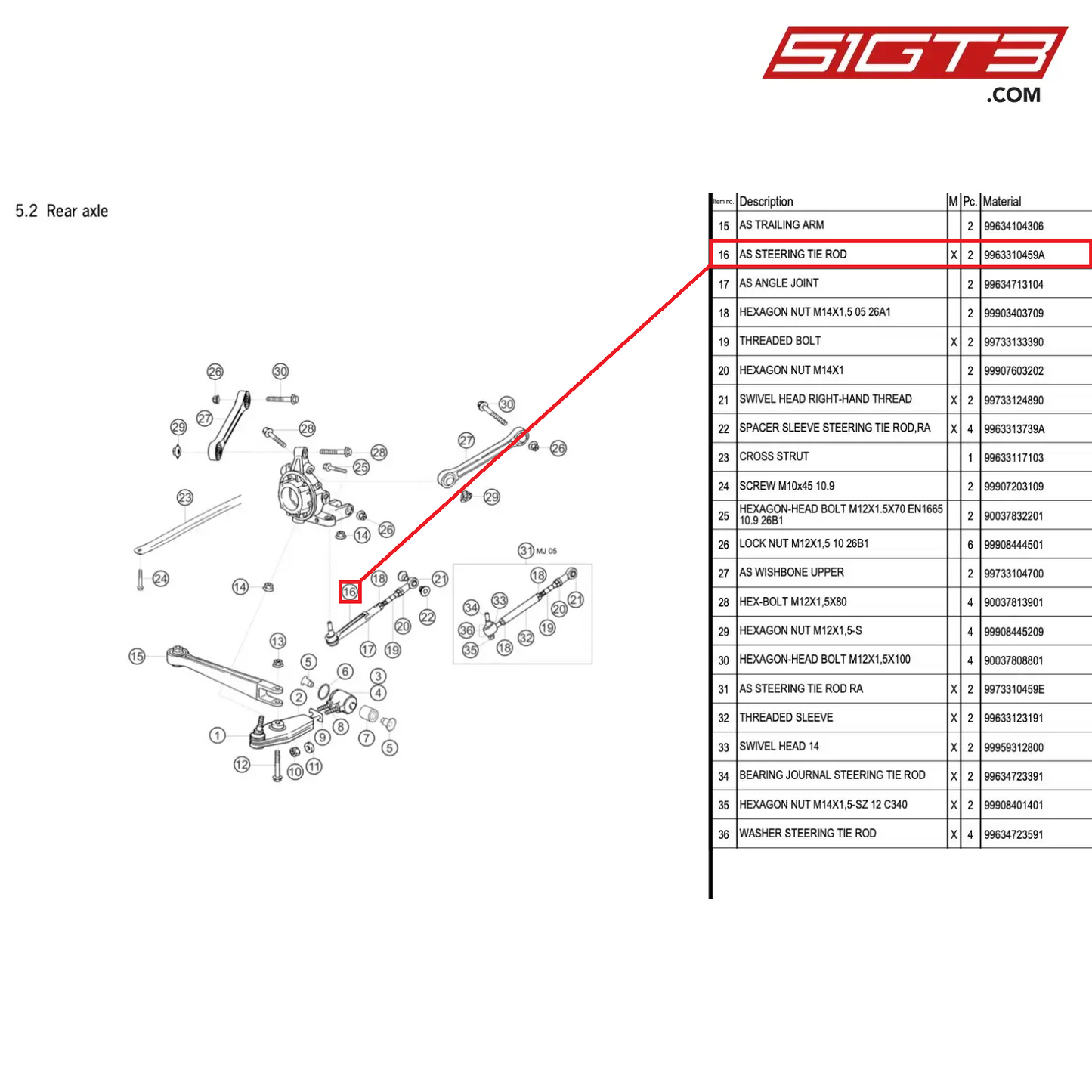 AS STEERING TIE ROD - 9963310459A [PORSCHE 996 GT3 Cup]