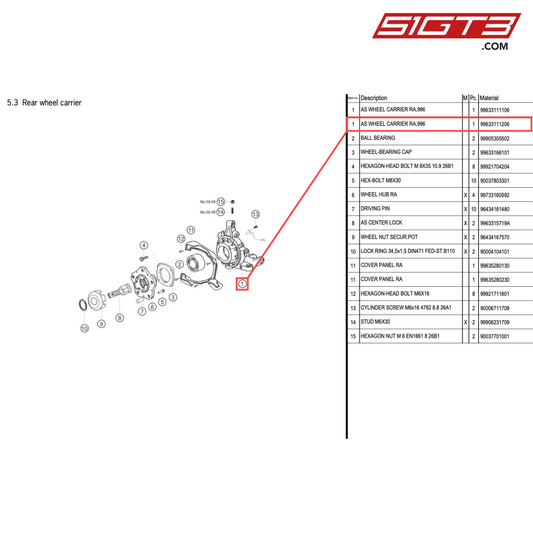 AS WHEEL CARRIER RA,996 - 99633111206 [PORSCHE 996 GT3 Cup]