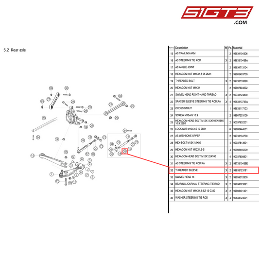 THREADED SLEEVE - 99633123191 [PORSCHE 996 GT3 Cup]