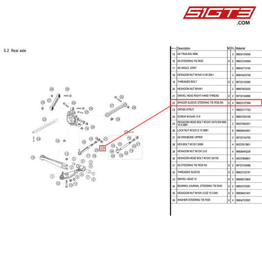 SPACER SLEEVE STEERING TIE ROD,RA - 9963313739A [PORSCHE 996 GT3 Cup]