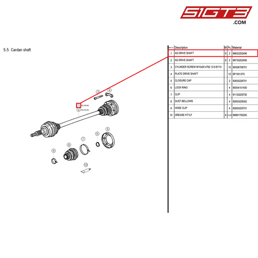 AS DRIVE SHAFT - 99633202490 [PORSCHE 996 GT3 Cup]
