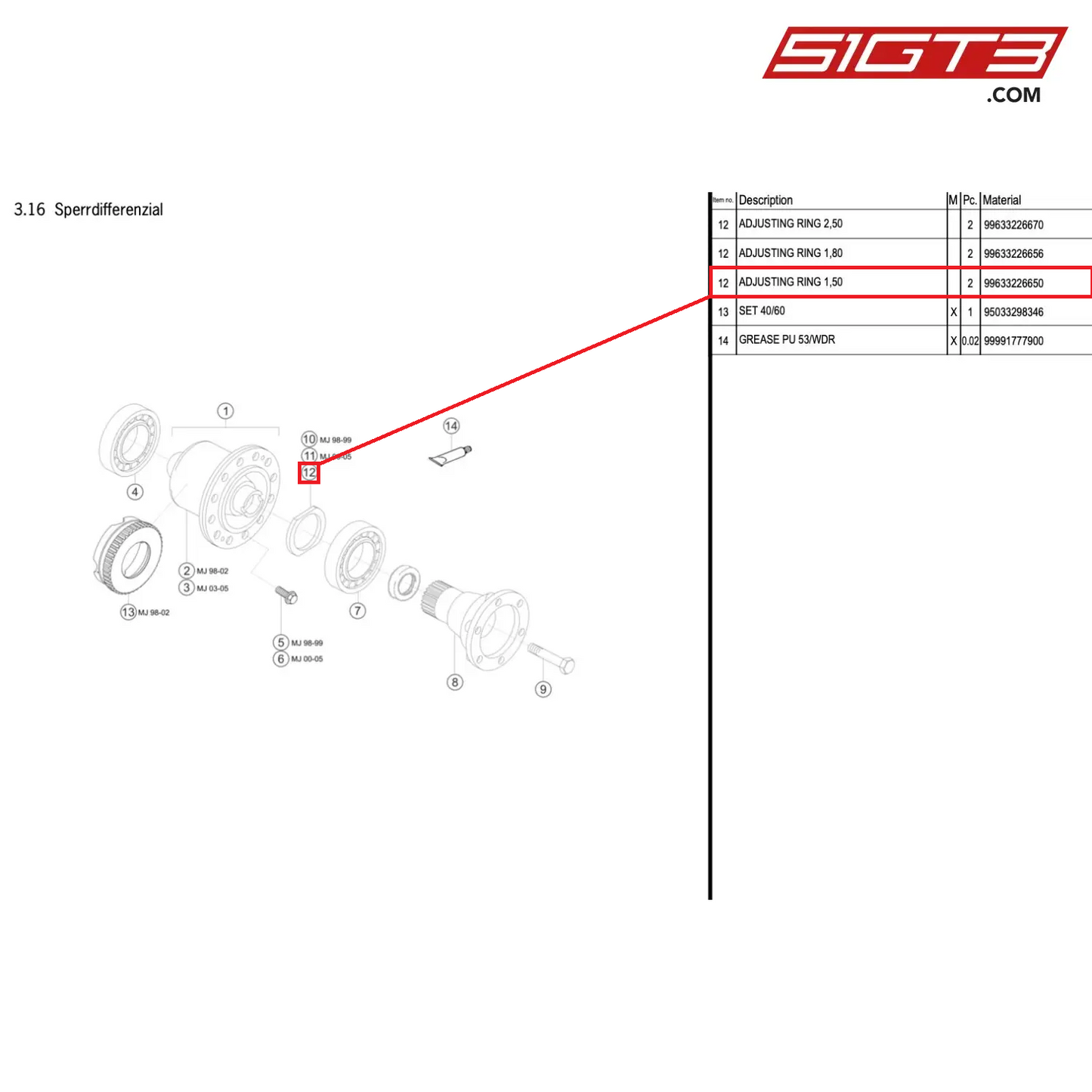 ADJUSTING RING 1,50 - 99633226650 [PORSCHE 996 GT3 Cup]