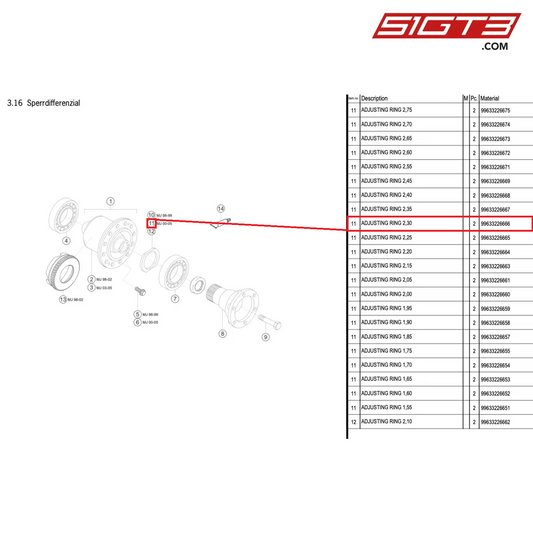 ADJUSTING RING 2,30 - 99633226666 [PORSCHE 996 GT3 Cup]