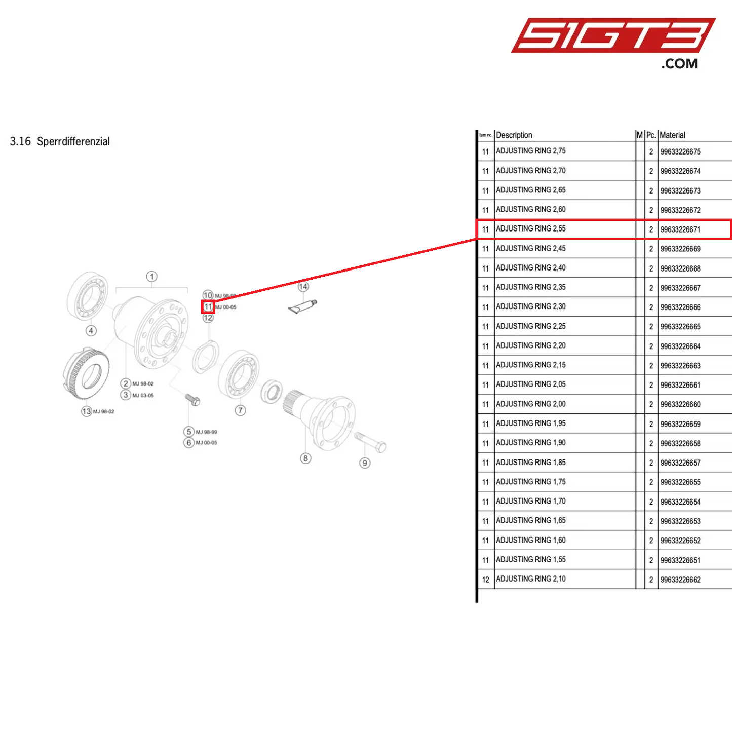 ADJUSTING RING 2,55 - 99633226671 [PORSCHE 996 GT3 Cup]