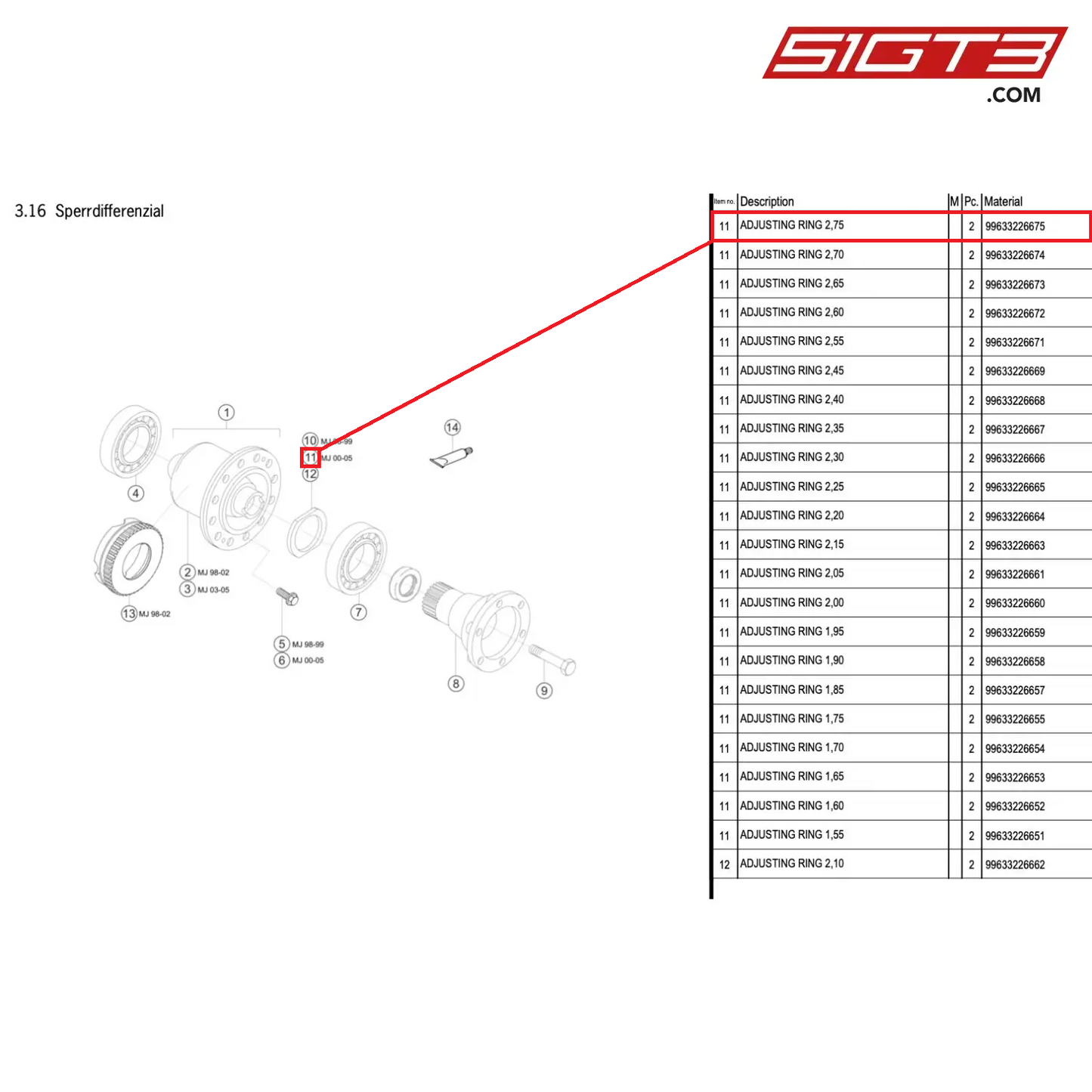 ADJUSTING RING 2,75 - 99633226675 [PORSCHE 996 GT3 Cup]