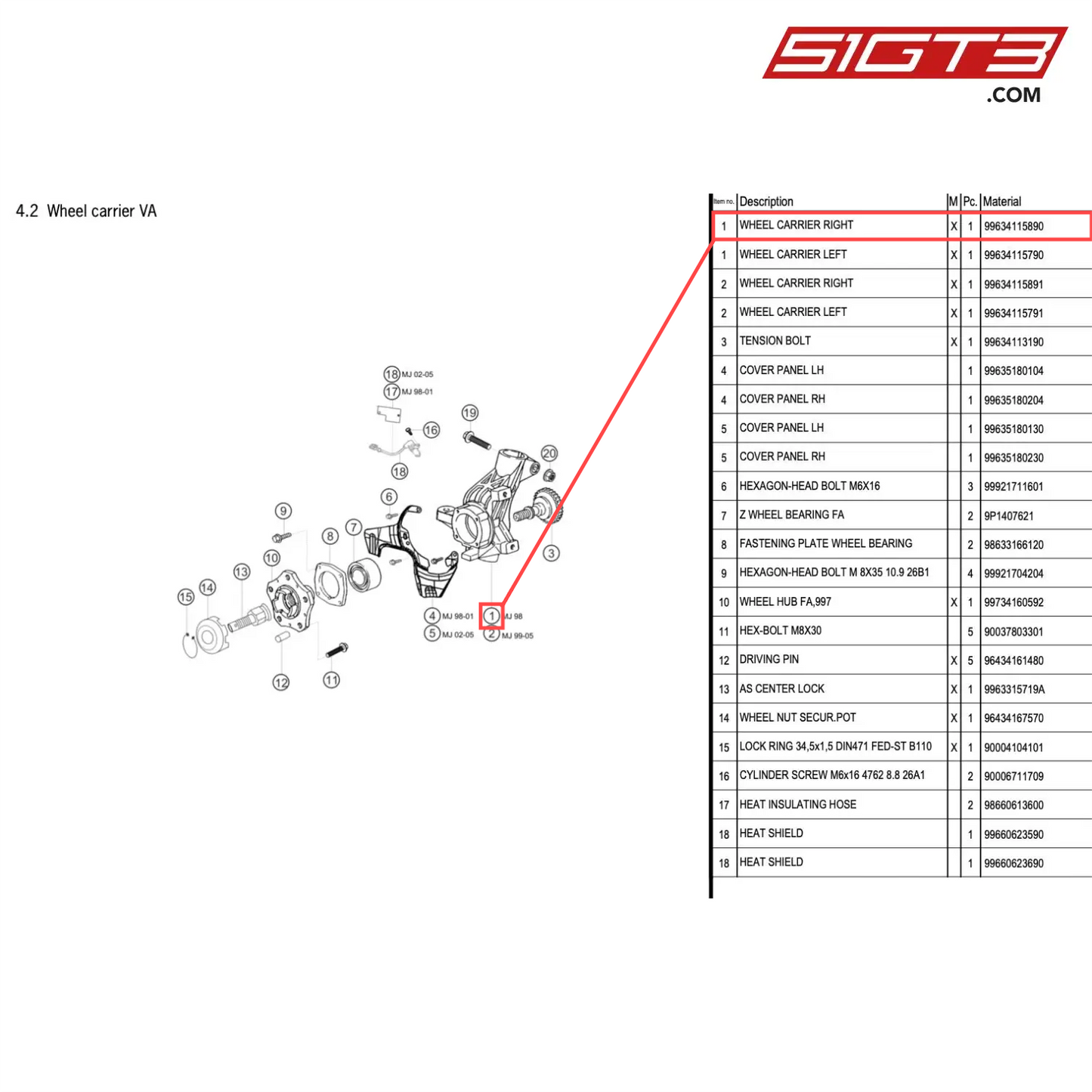 WHEEL CARRIER RIGHT - 99634115890 [PORSCHE 996 GT3 Cup]