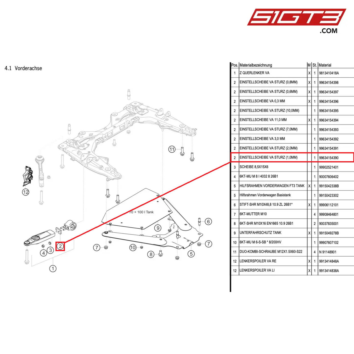 ADJUSTING DISK FA CAMBER (1,0MM) - 99634154390 [PORSCHE Cayman 981 GT4 Clubsport]