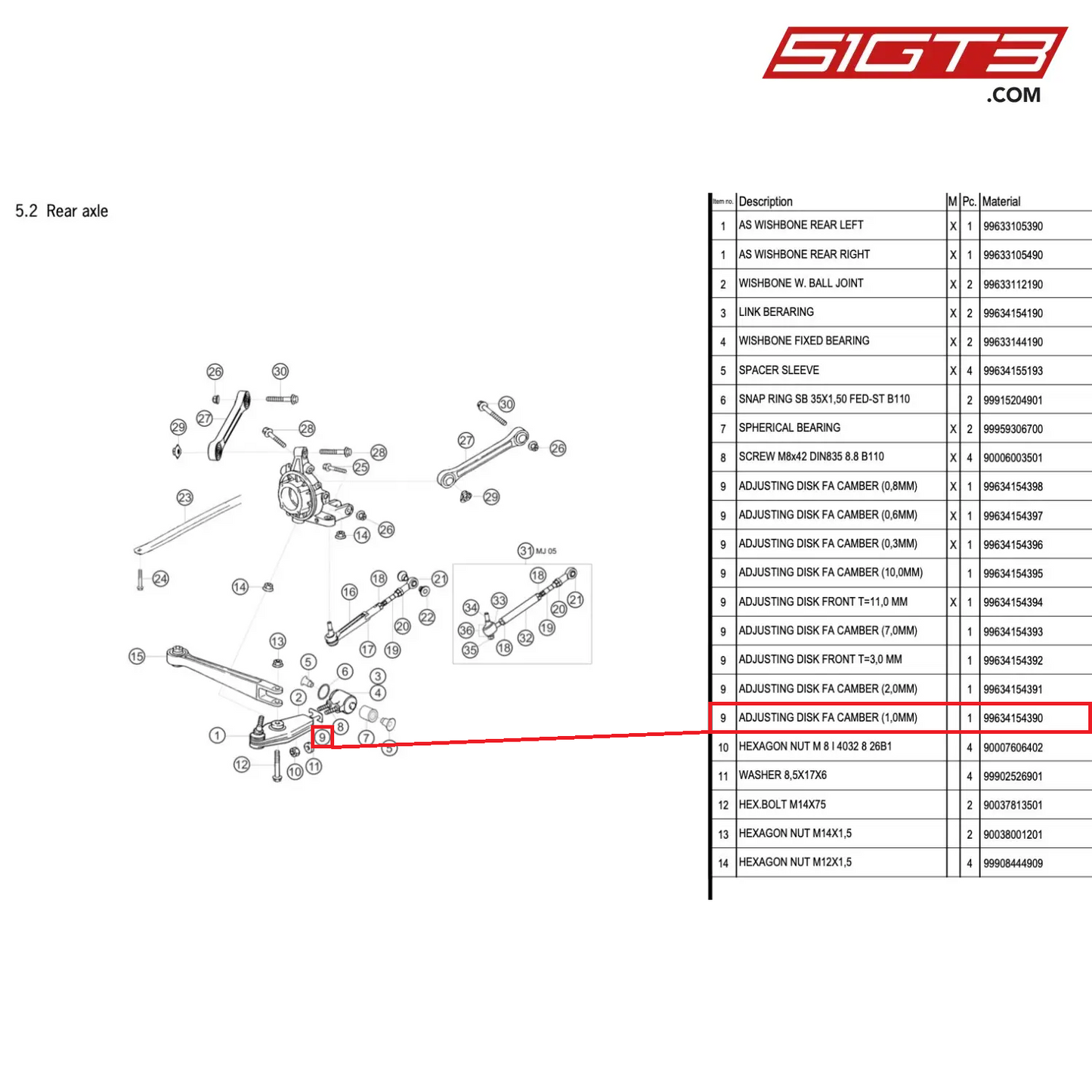 ADJUSTING DISK FA CAMBER (1,0MM) - 99634154390 [PORSCHE 996 GT3 Cup]