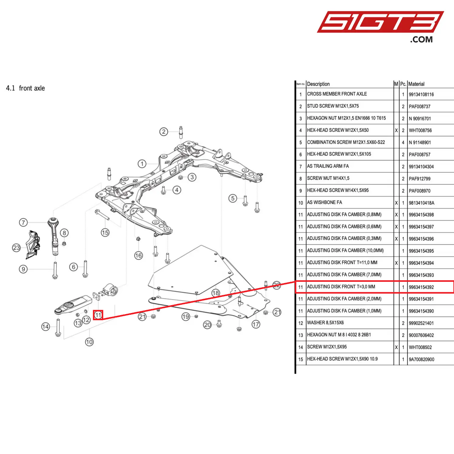 ADJUSTING DISK FRONT T=3,0 MM - 99634154392 [PORSCHE 718 Cayman GT4 RS Clubsport]