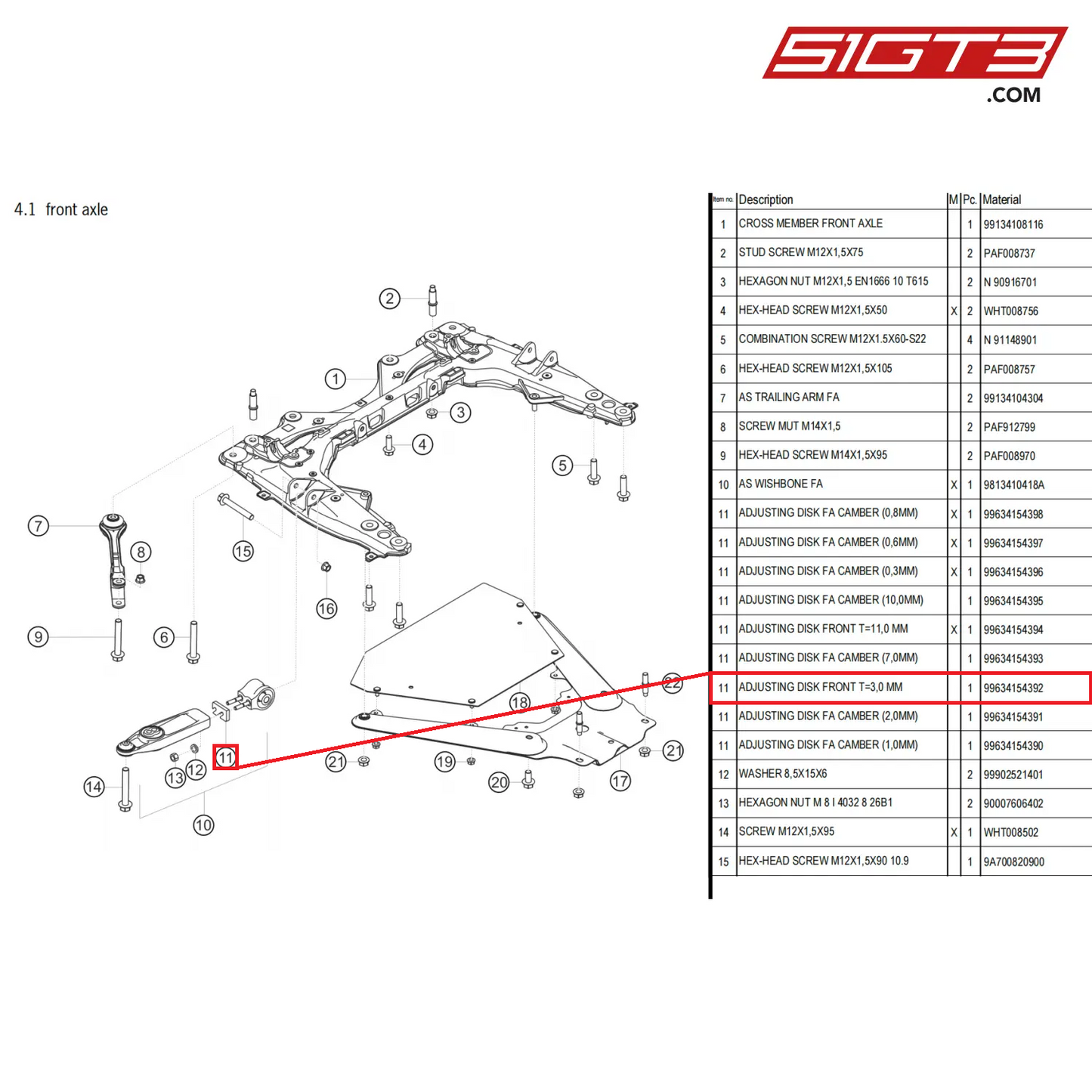 ADJUSTING DISK FRONT T=3,0 MM - 99634154392 [PORSCHE 718 Cayman GT4 Clubsport]