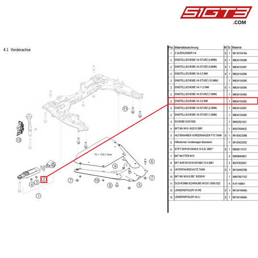 ADJUSTING DISK FRONT T=3,0 MM - 99634154392 [PORSCHE Cayman 981 GT4 Clubsport]