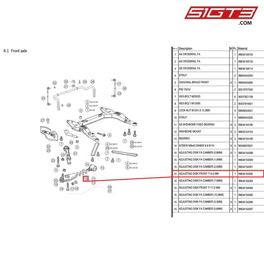 ADJUSTING DISK FRONT T=3,0 MM - 99634154392 [PORSCHE 996 GT3 Cup]